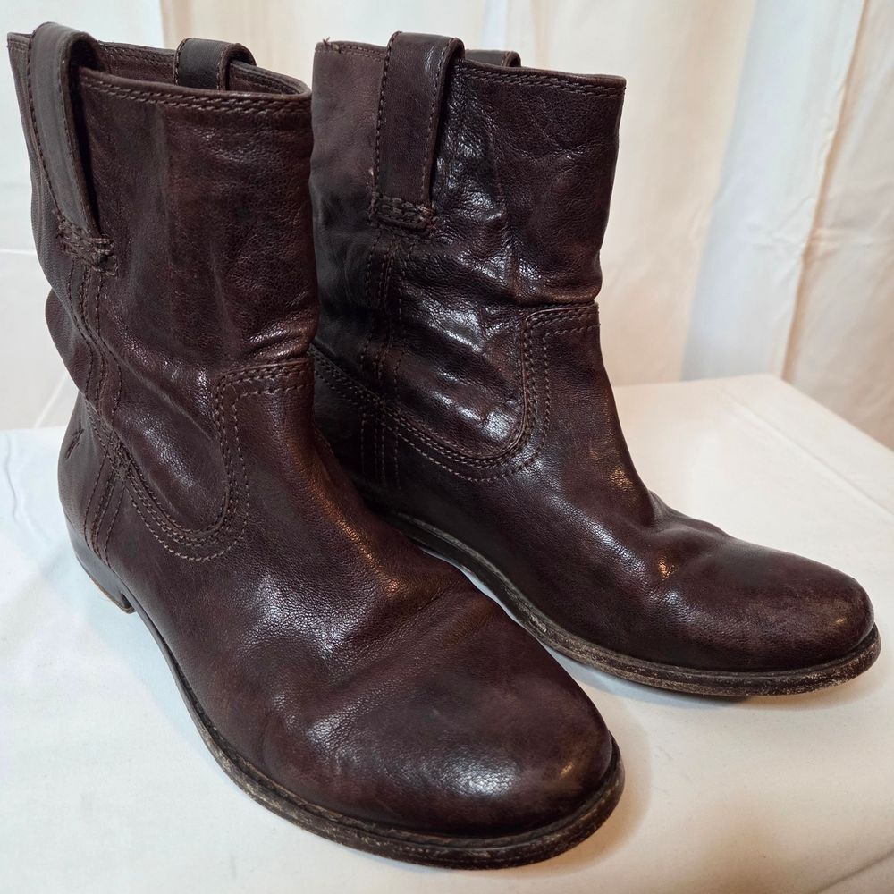 Frye Ana Women's Dark Brown Leather Heeled Pull-on Boots Size 6